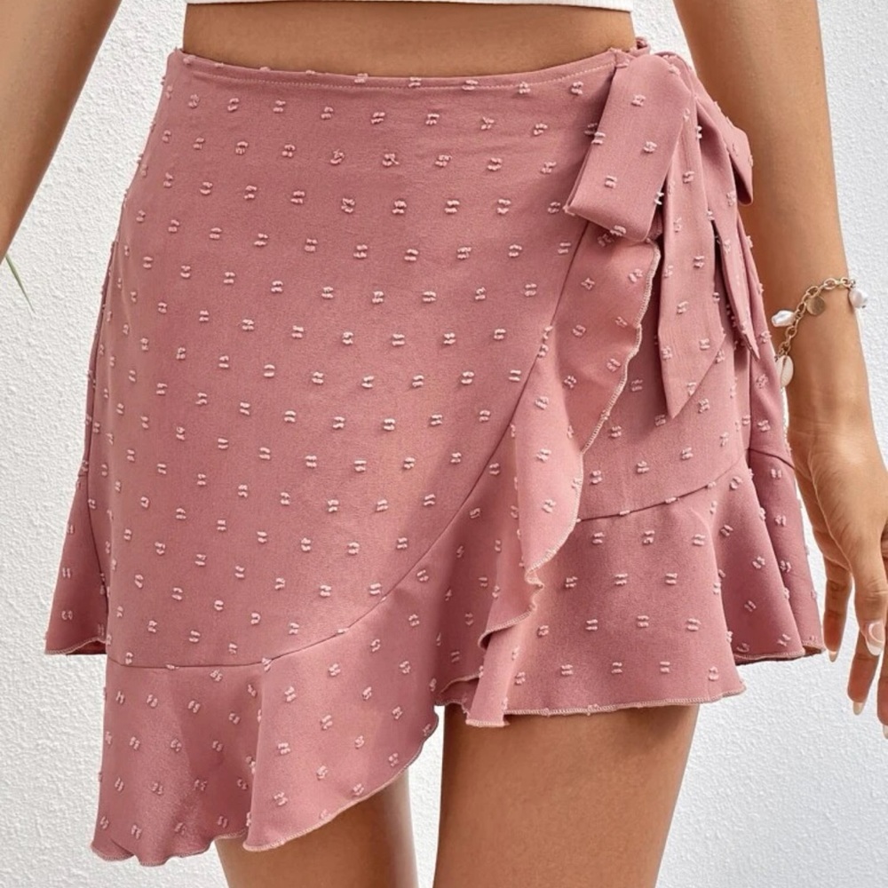 Swiss Dot ruffle trim mini skirt / skort
